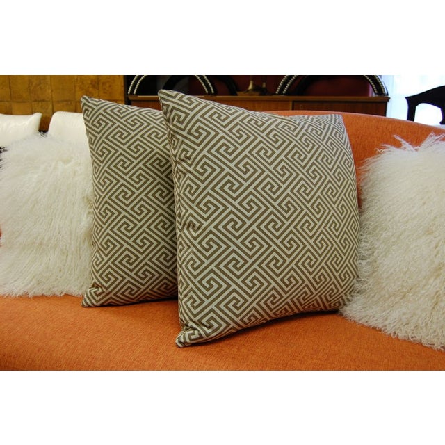 Contemporary 22" Luxe Fretwork Pillows - A Pair For Sale - Image 3 of 4