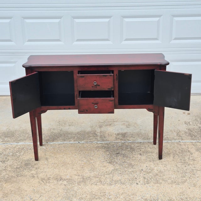 2000 - 2009 Distressed Rustic Burgundy Red Console Table Sideboard Buffet Credenza For Sale - Image 5 of 9