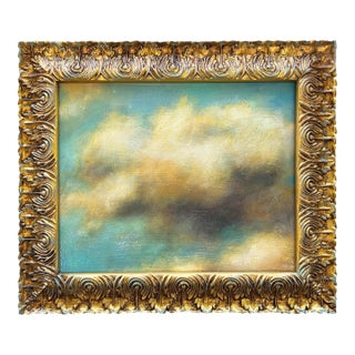 Contemporary Plein Air "Clouds and Sky" Oil Painting in Vintage Gold Frame For Sale