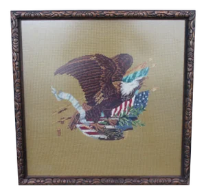 1940s Vintage Stitched Framed Needlepoint Scene
