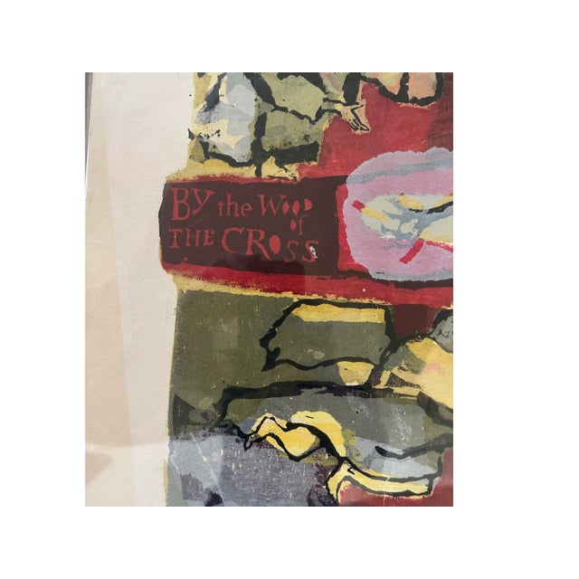 Vintage Mid Century Modern Print Painting Art by Sister Monica Julie Crucifixion Abstract 1950s For Sale In Palm Springs - Image 6 of 11