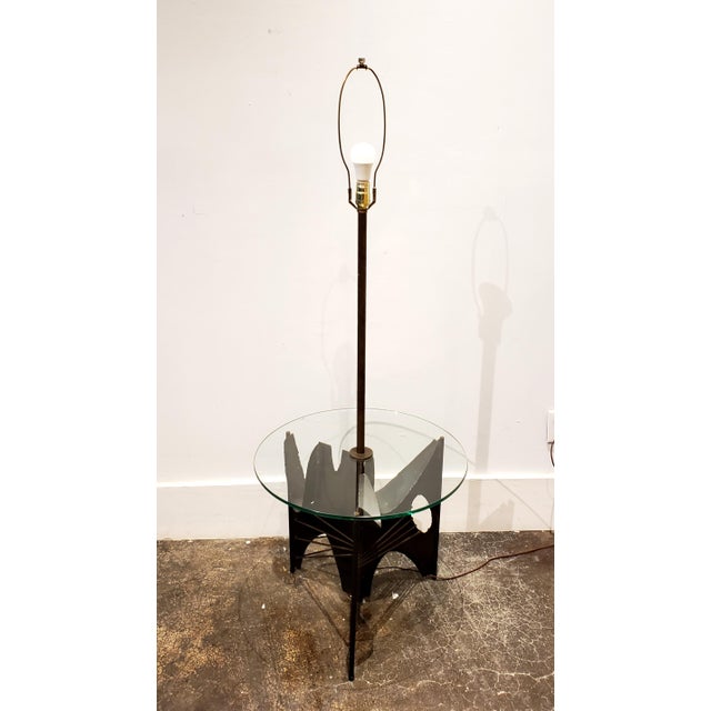 Mid Century Brutalist Artisan Crafted Iron and Glass Side Table Lamp