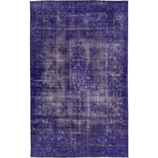 Purple Vintage Overdyed Handmade Medallion Motif Oversize Wool Rug For Sale - Image 9 of 9