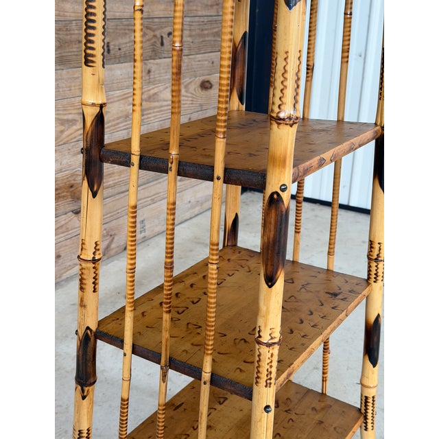 19th Century Victorian Aesthetic Movement Burnt Bamboo Etagere Shelf For Sale - Image 10 of 12