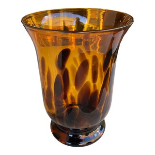 Vintage Brown & Amber Tortoise Pattern Glass Vase For Sale