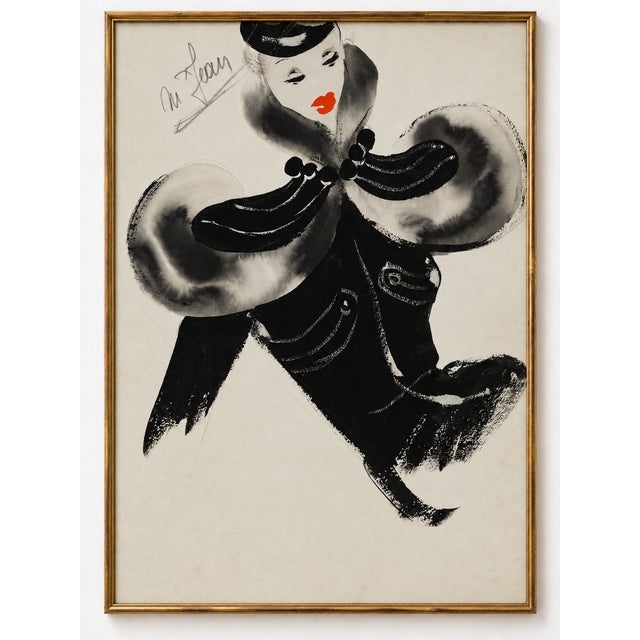 This vintage French fashion art print reproduction brings Art Deco glamour to a bedroom or dressing room. Bold black...