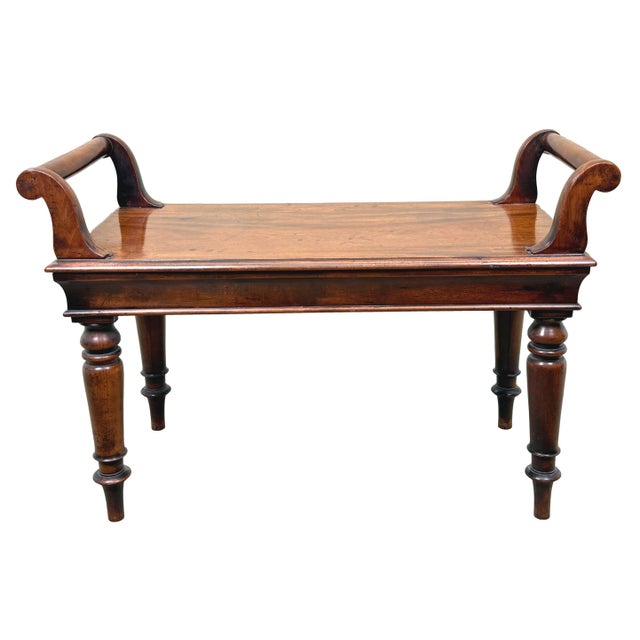 19th Century Victorian Mahogany Window Seat Hall Bench, 1850 For Sale - Image 11 of 12