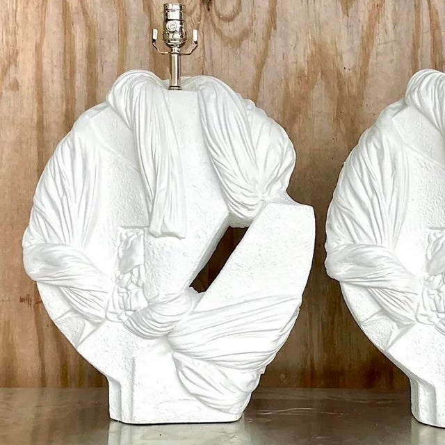 Vintage Coastal Abstract Knot Plaster Lamps - a Pair For Sale - Image 10 of 12