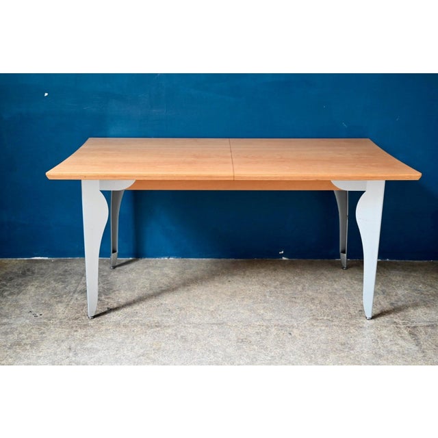 1990s Extendable Table with Bent Steel and Light Wood Legs, 1990s For Sale - Image 5 of 18