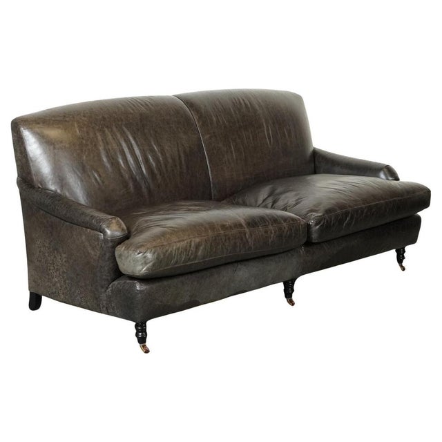 Exquisite Howard Style Heritage Grey Leather Sofa For Sale - Image 17 of 17