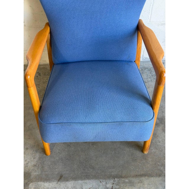 Textile Blue Upholstered Beechwood Lounge Chair Danish Mid-Century Modern 1960s For Sale - Image 7 of 10