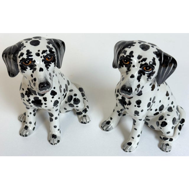 Pair of Italian Hollywood Regency Hand-Painted Pottery Dalmatian Puppies, 1970s For Sale - Image 17 of 18