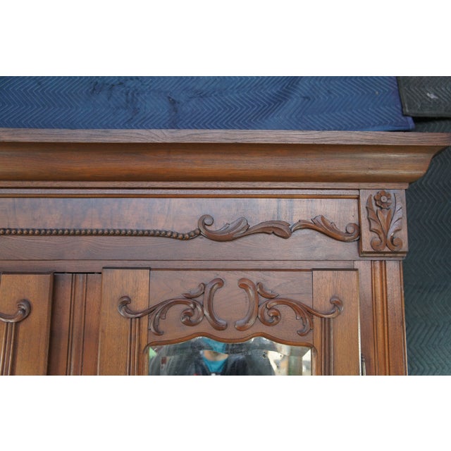 Antique Victorian Walnut Mirrored Clothing Armoire Wardrobe Closet Cabinet 87" For Sale - Image 13 of 17