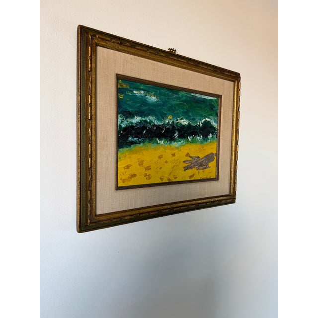 Striking 1966 mixed-media oil on canvas painting signed Goldberg at the lower right. The composition features an...