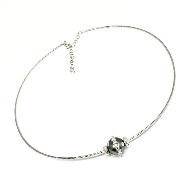 Diamond Tahitian Pearl Necklace 0.60 TCW 14k Gold Certified For Sale - Image 4 of 10