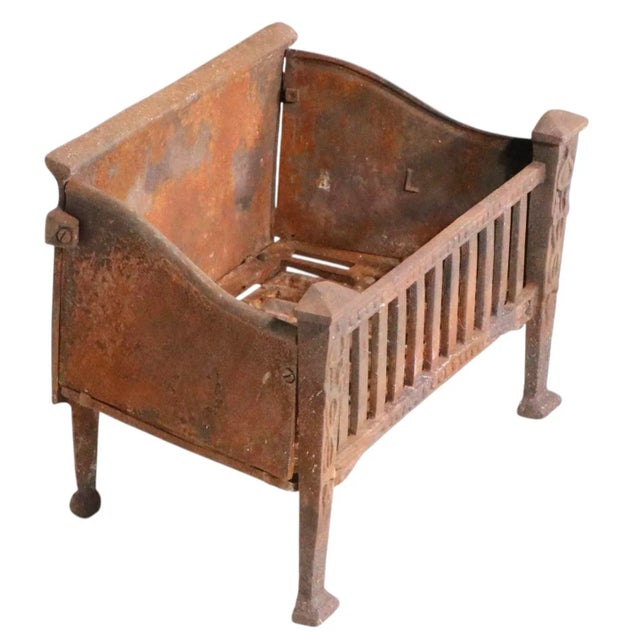 Vintage Arts and Crafts Cast Iron Fireplace Grate For Sale - Image 9 of 12