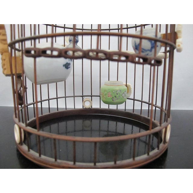 Very Sweet Chinese Wood Bird Cage Carved Tokens Pots & Porcelain Pots For Sale - Image 10 of 18