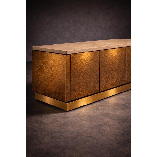 Hand-Hammered Brass Sideboard with Travertine Top from Justfurnituress SRL For Sale - Image 11 of 11