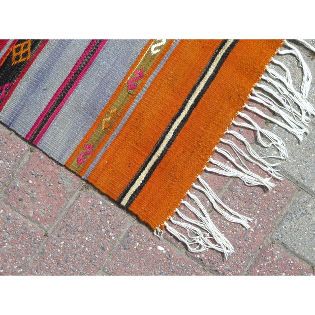 Mid 20th Century Colofull Organic Wool Turkish Kilim Runner Hallway Rug For Sale - Image 6 of 11