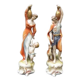 Antonio Borsato Italian Porcelain Figurine Pair - Aphrodite & Dionysios For Sale