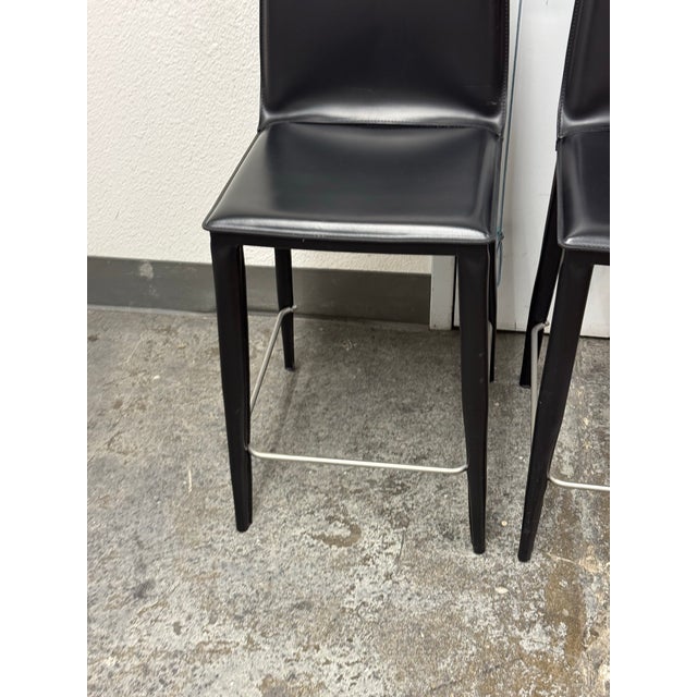 2010s Frag for Design Within Reach Bottega Leather Counter Stools, Pair For Sale - Image 5 of 12