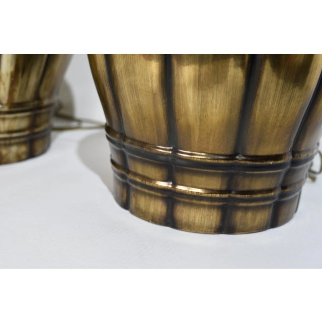 Ceramic Mid Century Gold Ceramic Large Vase Lamps - a Pair For Sale - Image 7 of 11