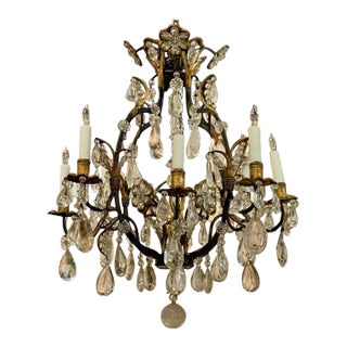 Vintage French Maison and Bagues Bronze and Rock Crystal Chandelier For Sale