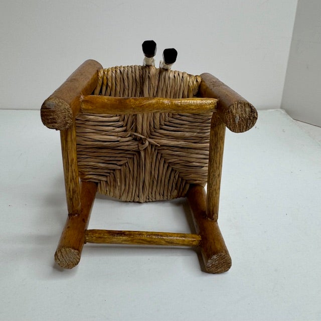 Vintage Eric Horne Co. Wooden Peg Doll in a Rush-Seat Chair, Made in Usa For Sale - Image 13 of 15