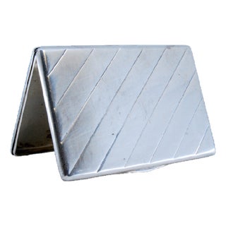 Silver Card Holder with Diagonal Stripes on the Lid For Sale