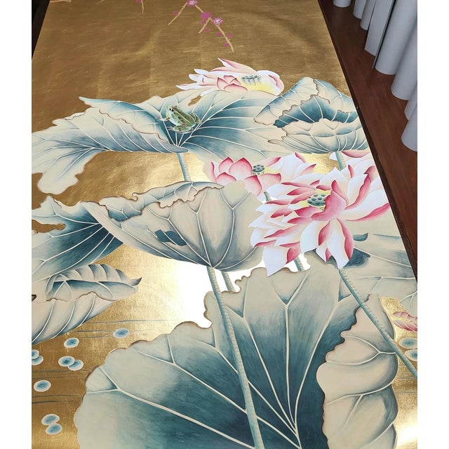 Not Yet Made - Made To Order Gold Leaf Hand-P Plum Blossom & Lotus Oriental Mural For Sale - Image 5 of 5