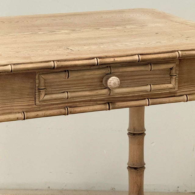 Sienna 19th Century French Stripped Pine Faux Bamboo End Table With Drawer For Sale - Image 8 of 18