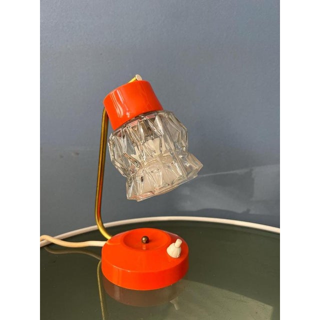 Small Orange Desk Lamp with Clear Crystal Glass Shade For Sale - Image 10 of 11