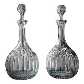 Antique Cut Glass Decanters with Faceted Stoppers, 1890s, Set of 2 For Sale