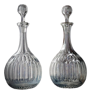 Antique Cut Glass Decanters with Faceted Stoppers, 1890s, Set of 2