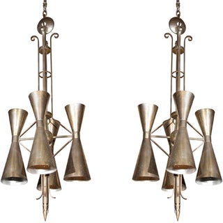 Art Deco Style Metal Fixtures - A Pair For Sale