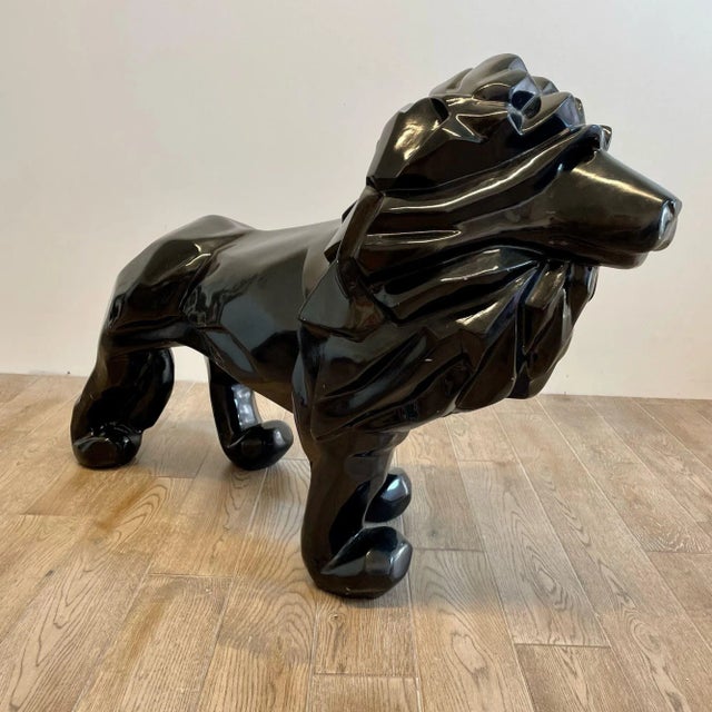 Contemporary Fiberglass Lion Sculpture, Ebony, Custom Quality Fiberglass United States, 2020s