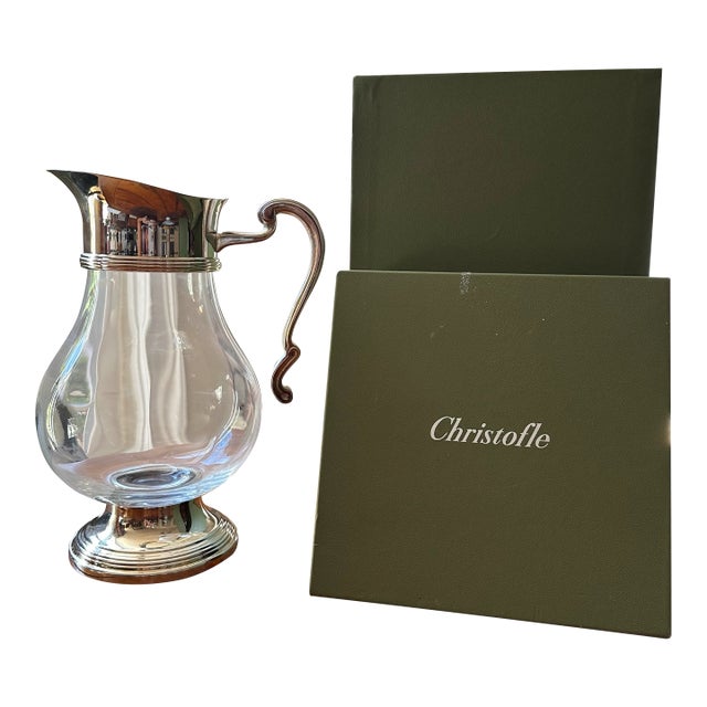 Vintage Christofle Crystal and Silverplate Water Pitcher For Sale