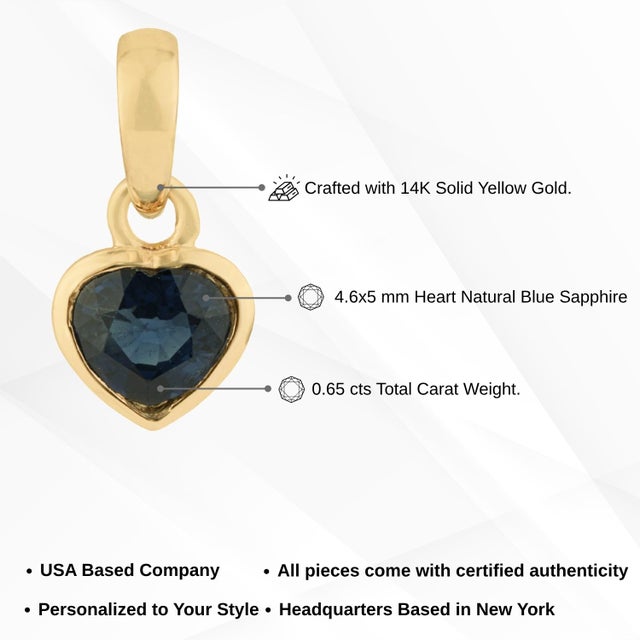 Heart-Shaped Blue Sapphire Bezel Set Solitaire Pendant in 14k Yellow Gold For Sale - Image 11 of 14