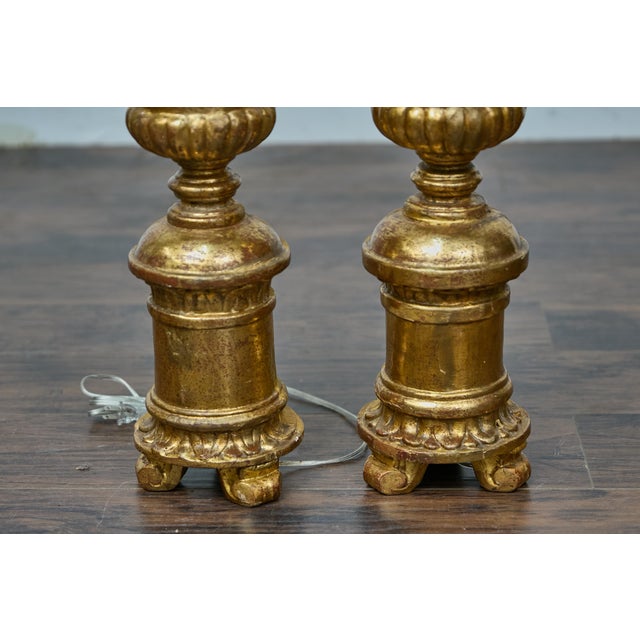 Wood 19th Century French Baroque Revival Giltwood Fragments Made into Lamps - a Pair For Sale - Image 7 of 12