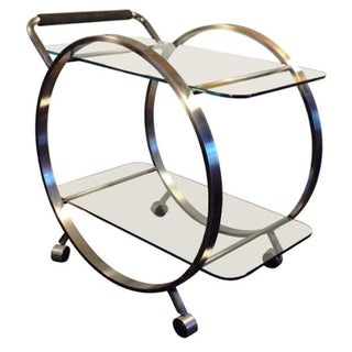 Brushed Chrome Milo Baughman Style Bar Cart For Sale