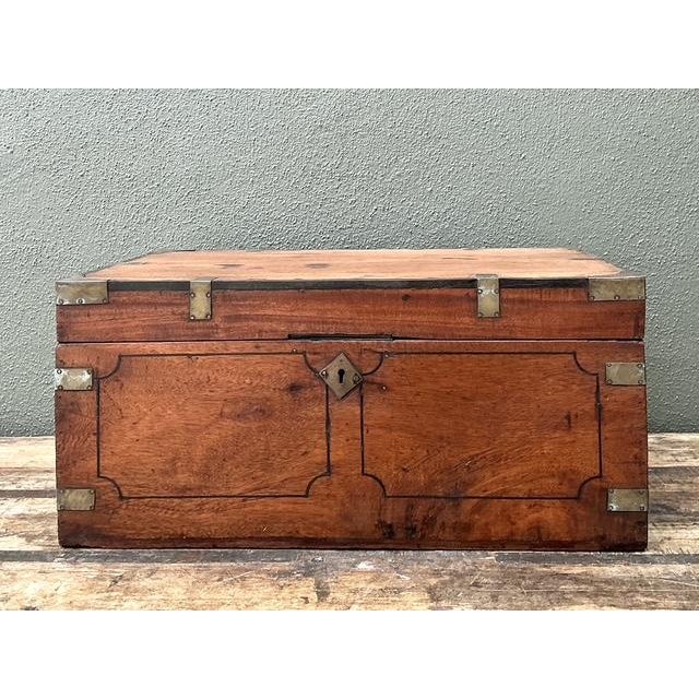 Campaign Vintage Campaign Wood Box With Brass Detail For Sale - Image 3 of 13