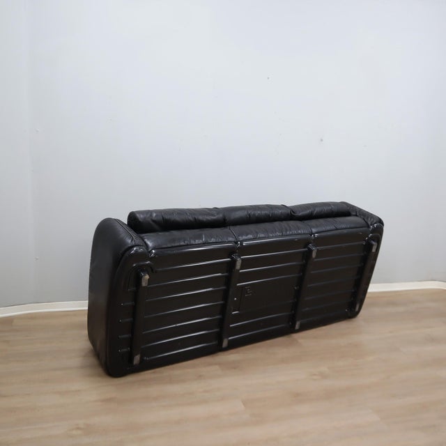 1970s Vintage Black Leather Sofa, 1970s For Sale - Image 5 of 14