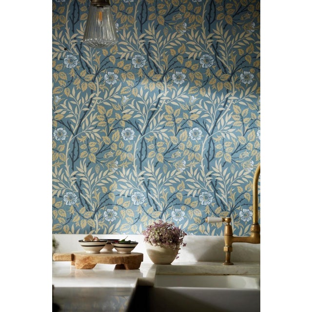 English Morris & Co Sweet Briar Wallpaper in Mineral/Linen For Sale - Image 3 of 3
