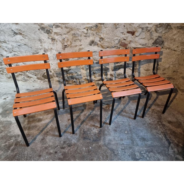 Vintage French Industrial Stackable School Chairs, 1960s, Set of 4 For Sale - Image 11 of 14