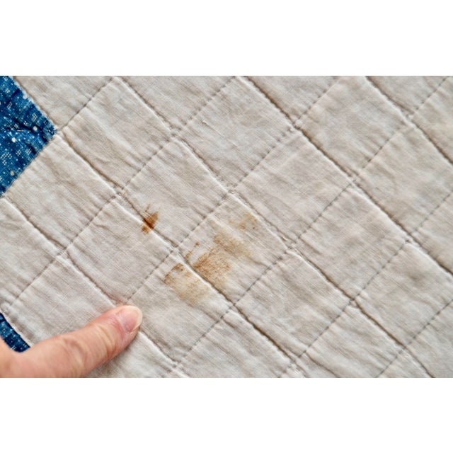 1940s Indigo and White Double Irish Chain Antique Quilt - For Sale - Image 9 of 10