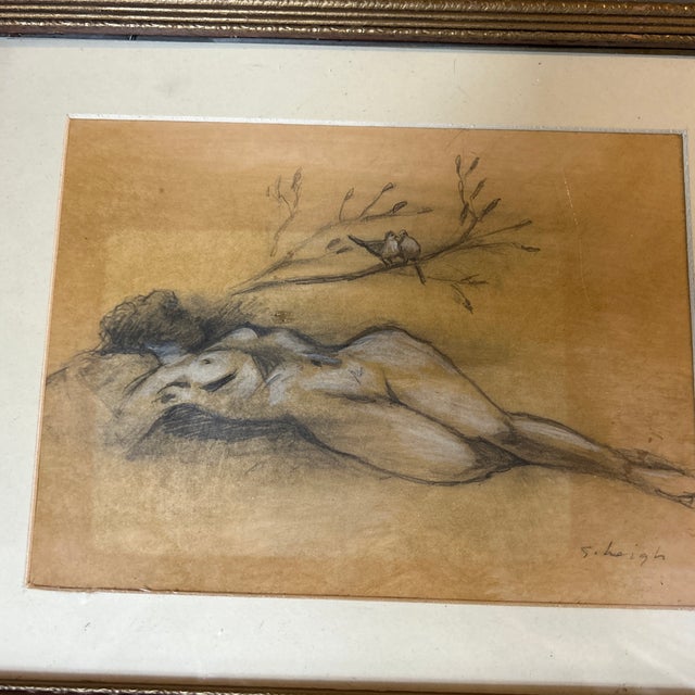 Contemporary original female nude drawing by Stephen Heigh. Signed and framed. Measures 10.75x8.75. Check out my shop...