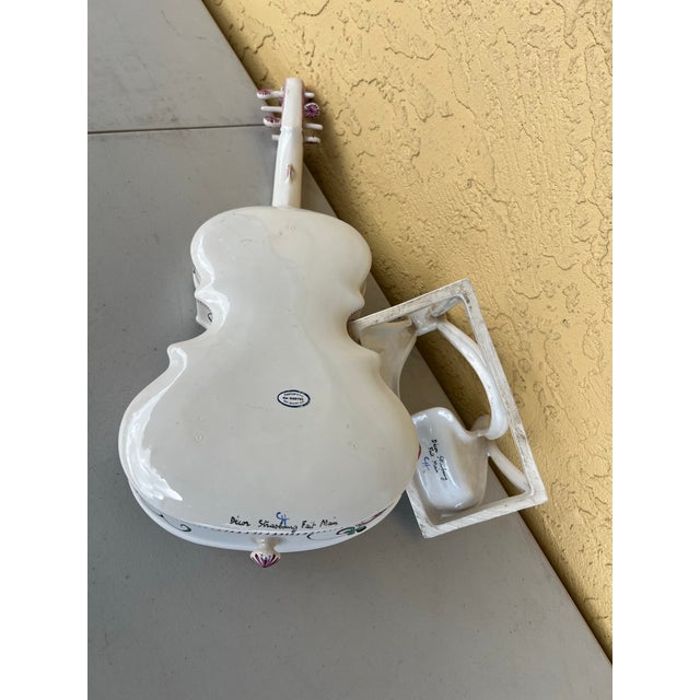 French Vintage French Hand Painted Porcelain Violin & Stand For Sale - Image 3 of 10