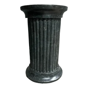 Vintage Maitland Smith Style Black Tessellated Stone Pedestal Ionic Column Drinks Table