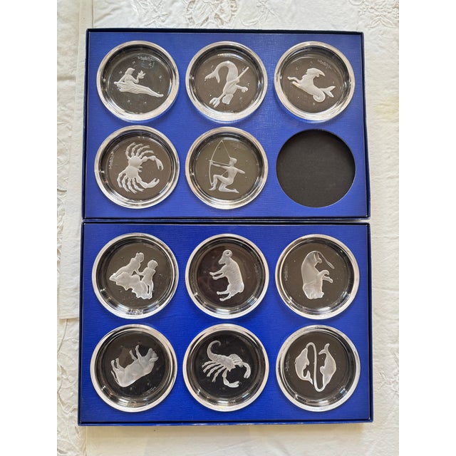 Mid-Century Modern 1970s Signed Val St-Lambert Crystal Zodiac Coasters - Set of 11 For Sale - Image 3 of 9