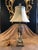 Italian Vintage Italian Porcelain Figural Hand Painted Gilt Table Lamp With Shade For Sale - Image 3 of 13